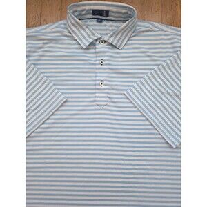 Stitch Men's Golf Polo Shirt  L  Performance Stretch Blue White Stripe 211SA0032